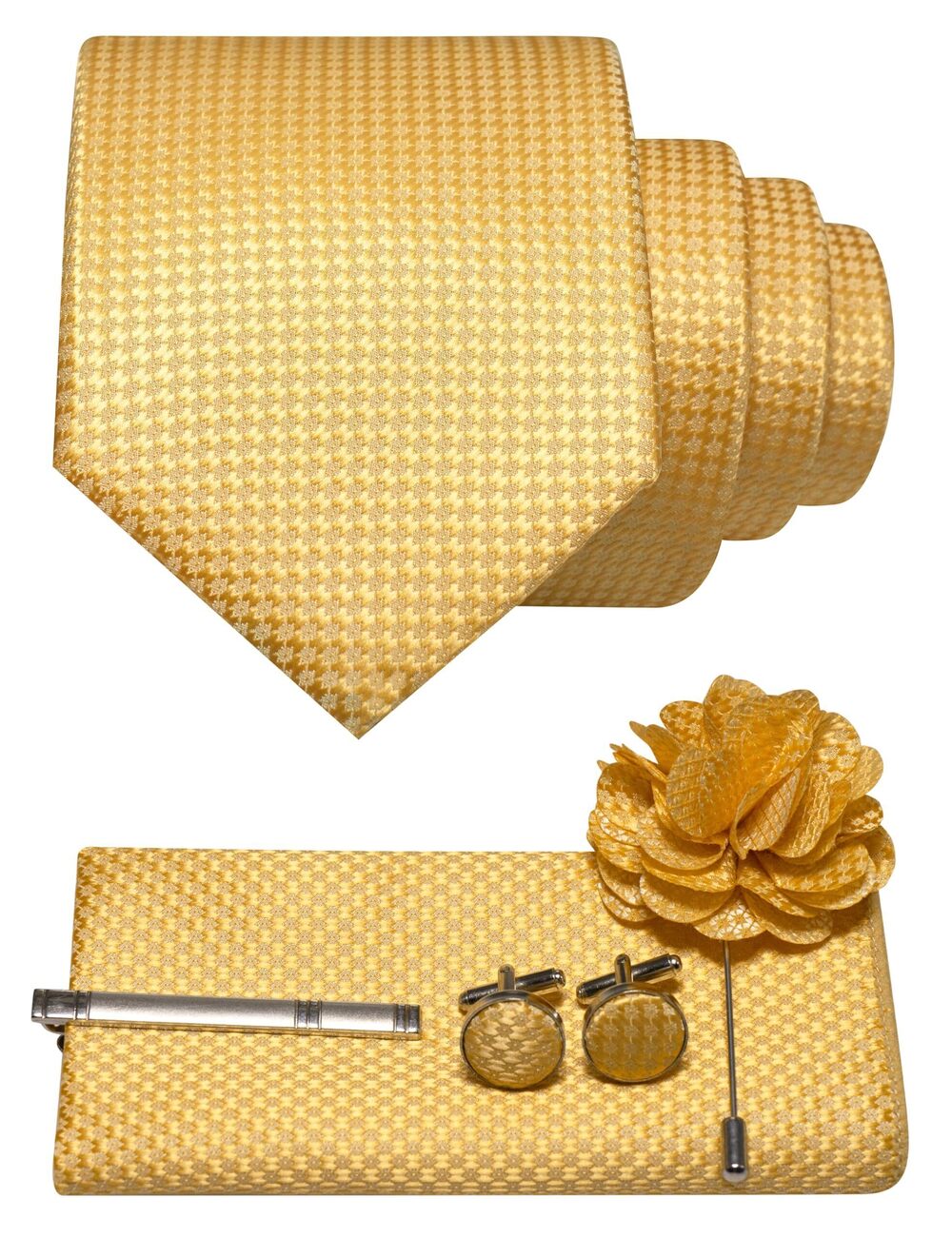 3447 Gold Tie and Lapel Pin Necktie Pocket Square and Tie Clip
